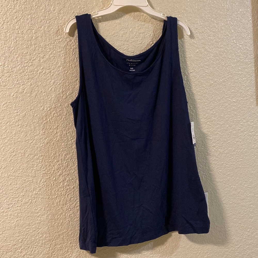 Deep blue tank top.